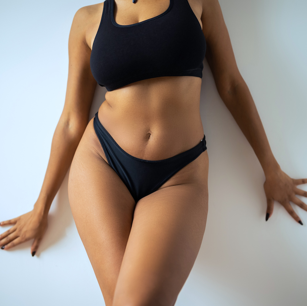 woman in black bra and underwear